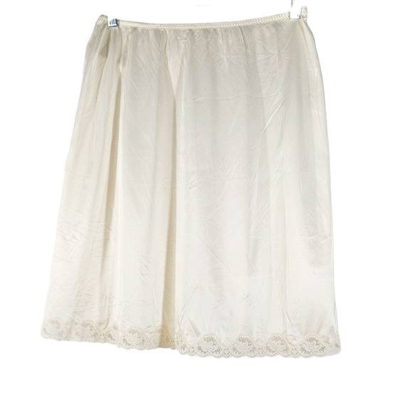 VTG EUC 70's Romantic Floral Lace Edge Trim Elastic Waist Half Slip Sz. S Ivory - Picture 2 of 7